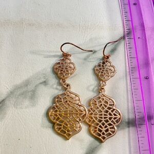 Rose Gold Filigree Drop Earrings - Women Jewelry